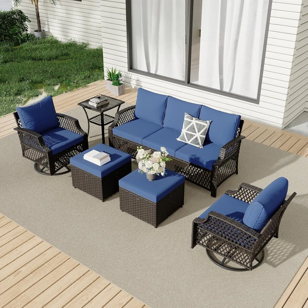 6 Piece Patio Furniture Set, Wicker Outdoor Conversation Sofa Set with Swivel Chairs, 2 Ottomans, Storage Coffee Table,
6 Piece Patio Furniture Set, Wicker Outdoor Conversation Sofa Set with Swivel Chairs, 2 Ottomans, Storage Coffee Table,