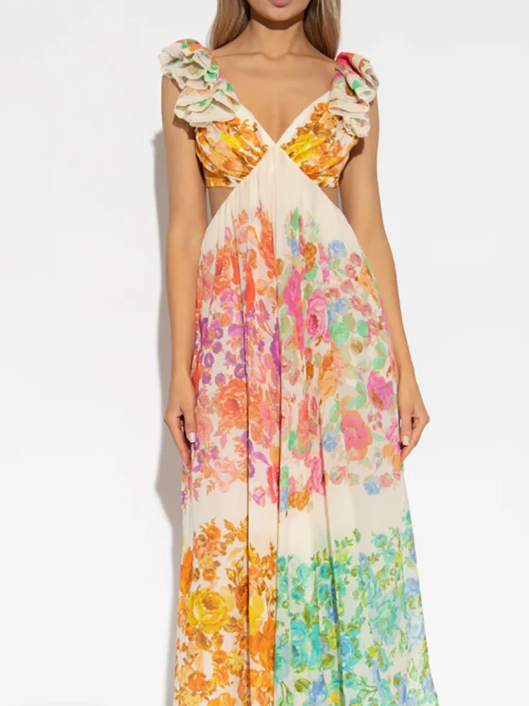 Women Holiday Hollow Out Print Party Dress, Summer Elegant Sleeveless Deep V-Neck Maxi Dress, Lace-Up Fashion 2024 Ladies Dress
Women Holiday Hollow Out Print Party Dress, Summer Elegant Sleeveless Deep V-Neck Maxi Dress, Lace-Up Fashion 2024 Ladies Dress
