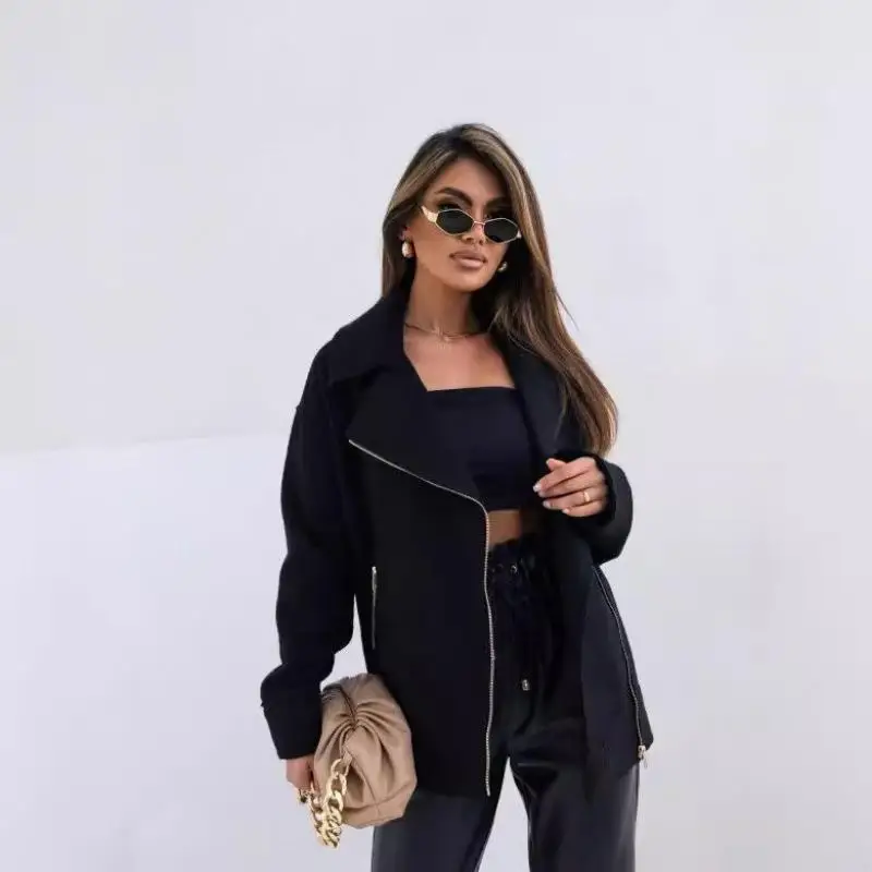 Urban Style Zipper Jacket Lapel Frosted Woolen Fabric Long Sleeve Coat for Middle-Aged Women Regular Thickness Pure Color
Urban Style Zipper Jacket Lapel Frosted Woolen Fabric Long Sleeve Coat for Middle-Aged Women Regular Thickness Pure Color