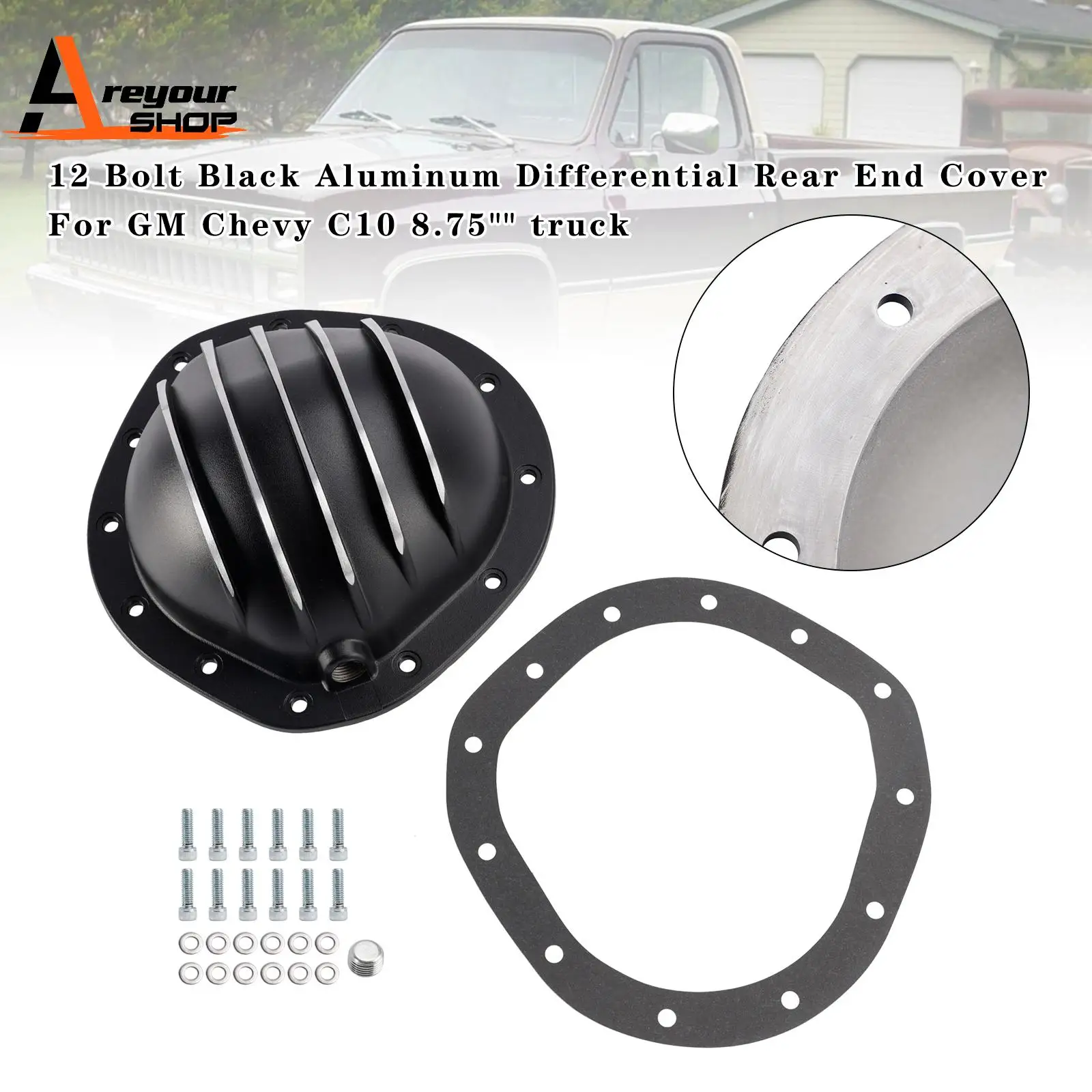 12 Bolt Black Aluminum Differential Rear End Cover for GM Chevy C10 8.75" truck
12 Bolt Black Aluminum Differential Rear End Cover for GM Chevy C10 8.75" truck
