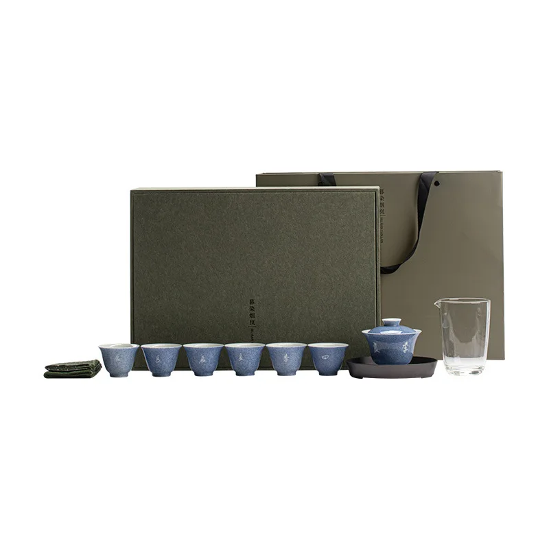 Sprinkle blue glaze pure handwritten four seasons good time cover bowl tea set set whole set gift box half hand gift kung fu tea
Sprinkle blue glaze pure handwritten four seasons good time cover bowl tea set set whole set gift box half hand gift kung fu tea
