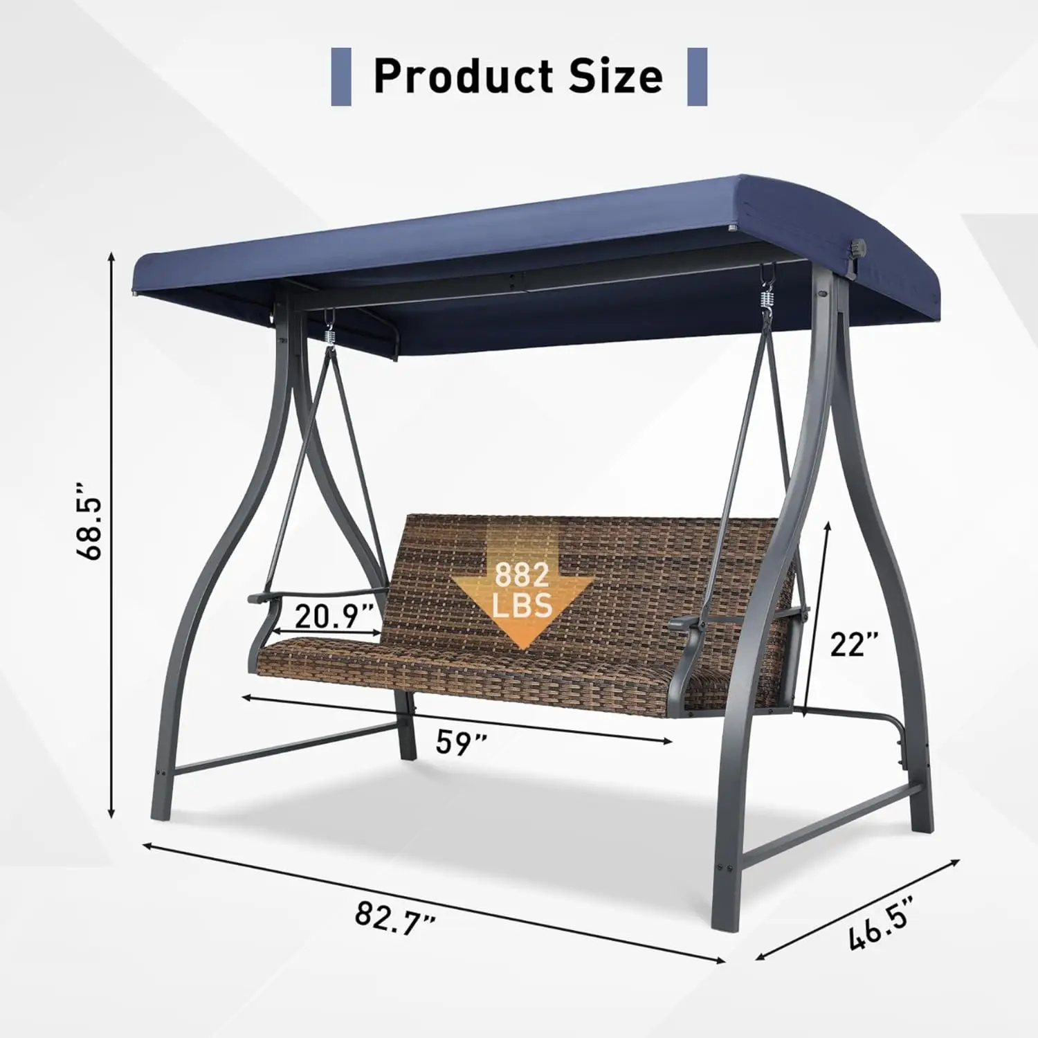 Outdoor Porch Swing with Adjustable Canopy PE Wicker Seat Quick-Drying Foam 882 LBS Capacity Dark Blue
Outdoor Porch Swing with Adjustable Canopy PE Wicker Seat Quick-Drying Foam 882 LBS Capacity Dark Blue