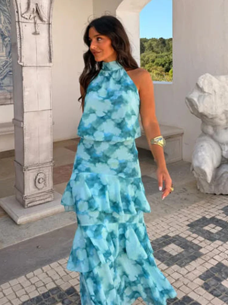 Elegant Tie Dye Halter Maxi Dress Sleeveless Tiered Ruffle Chiffon Dress 2026 Summer New Boho Beach Vacation Wear Women Vestidos
Elegant Tie Dye Halter Maxi Dress Sleeveless Tiered Ruffle Chiffon Dress 2026 Summer New Boho Beach Vacation Wear Women Vestidos