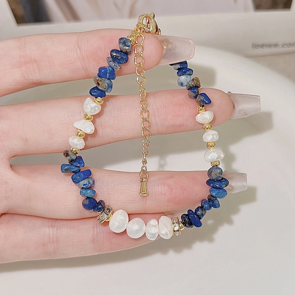 Irregular Natural Blue Stones Freshwater Pearls Beaded Women's Bracelet Vintage Simple Style Hand Accessories Jewelry Gift 1614
Irregular Natural Blue Stones Freshwater Pearls Beaded Women's Bracelet Vintage Simple Style Hand Accessories Jewelry Gift 1614