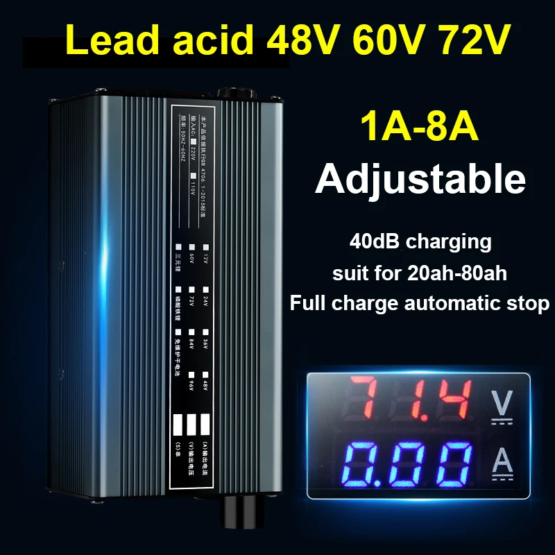 48V 60V 72V Lead acid Battery Charger Curren Adjust 8A 5A Fast Charge Lead-acid lead-acid battery Charger
48V 60V 72V Lead acid Battery Charger Curren Adjust 8A 5A Fast Charge Lead-acid lead-acid battery Charger
