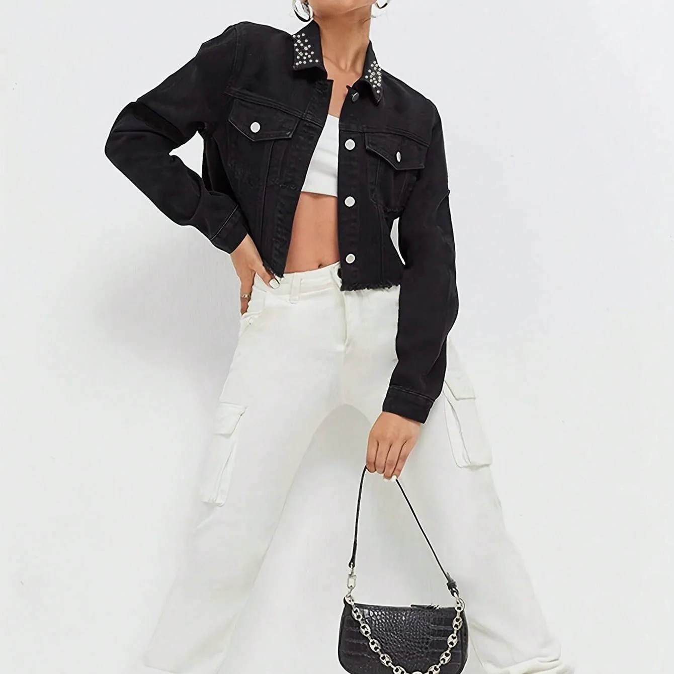Short Denim Jacket for Women's Clothing Streetwear New Fashion 2024 Autumn Nail Bead Trendy Long Sleeves Top Coats for Female
Short Denim Jacket for Women's Clothing Streetwear New Fashion 2024 Autumn Nail Bead Trendy Long Sleeves Top Coats for Female