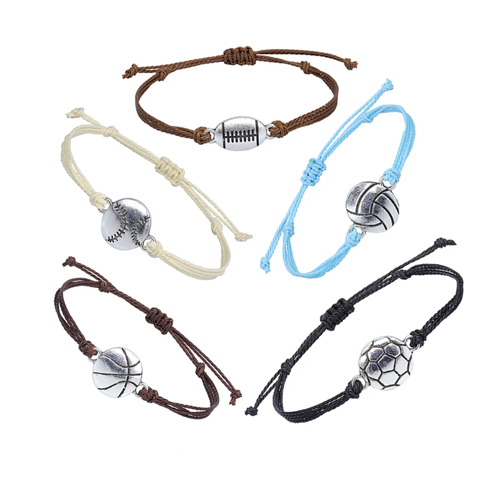 5pcs Sports Ball Bracelets Adjustable Wear-Resist Wrist Baseball Basketball Football Team Gifts Birthday Party Sports Events
5pcs Sports Ball Bracelets Adjustable Wear-Resist Wrist Baseball Basketball Football Team Gifts Birthday Party Sports Events