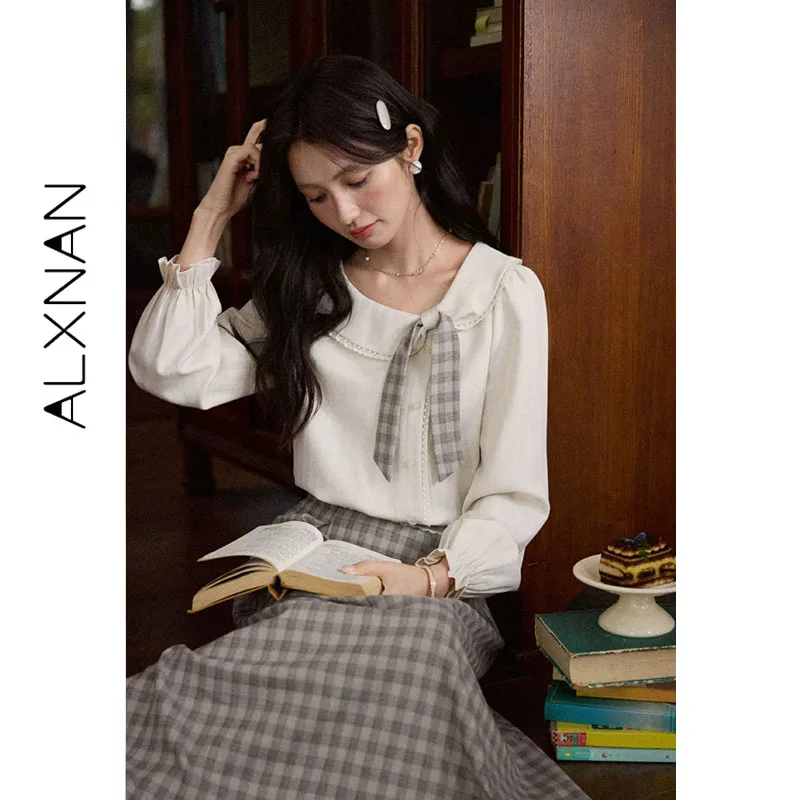 ALXNAN Plus Size Women's Plaid Ribbon Shirt Doll Collar Puff Sleeve Slanted Placket Blouse Office Lady Long Sleeve Tops D12839
ALXNAN Plus Size Women's Plaid Ribbon Shirt Doll Collar Puff Sleeve Slanted Placket Blouse Office Lady Long Sleeve Tops D12839