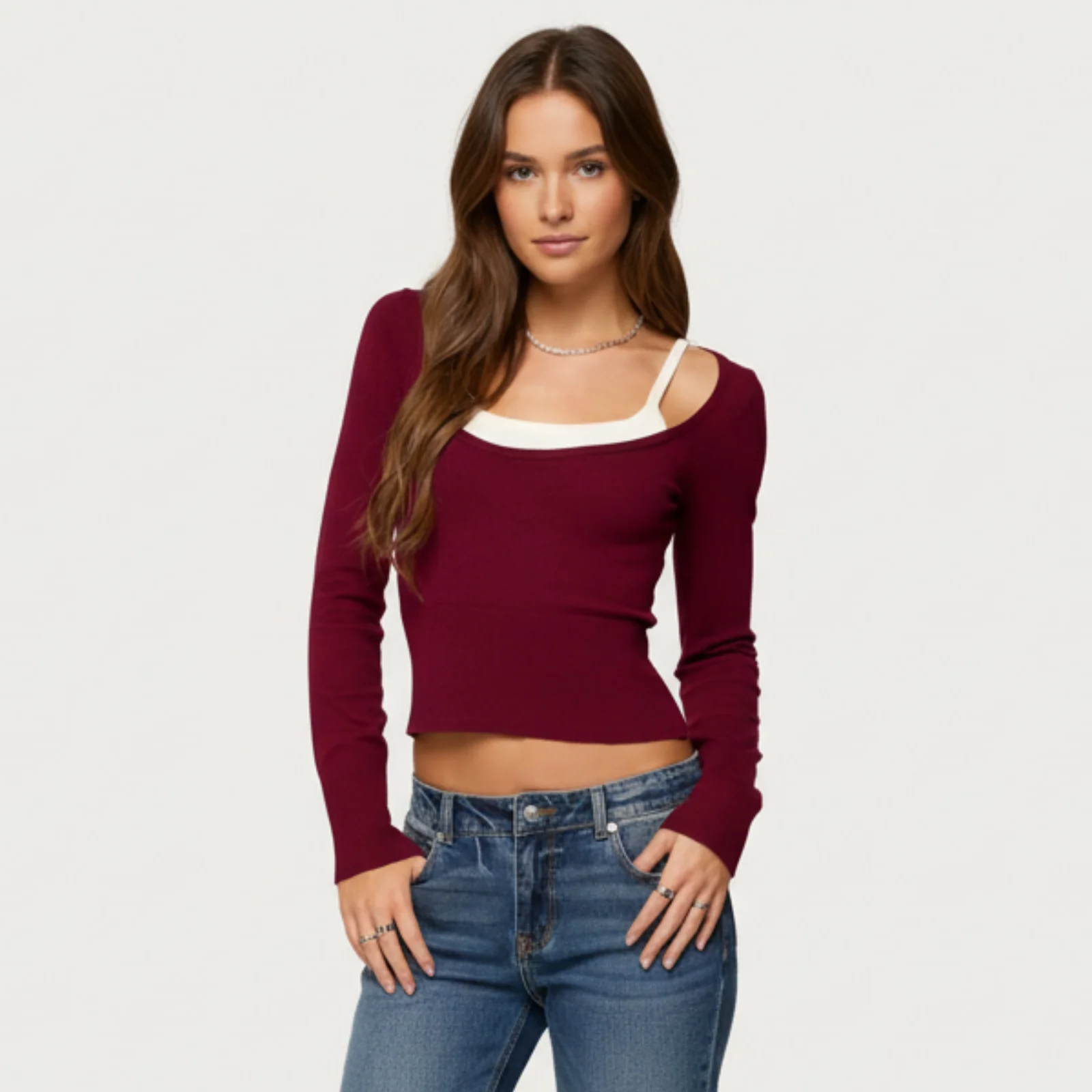 Womens Fashionable Going Out Spring Fall Casual Long Sleeve T Shirt Striped Crop Top With Double Layered Neckline
Womens Fashionable Going Out Spring Fall Casual Long Sleeve T Shirt Striped Crop Top With Double Layered Neckline