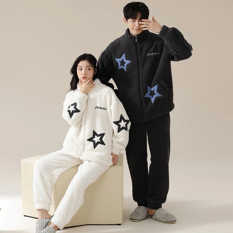 Winter Couple Casual Pajama Set Women and Men Zipper Sleepwear Thick Warm Flannel Pyjamas
Winter Couple Casual Pajama Set Women and Men Zipper Sleepwear Thick Warm Flannel Pyjamas