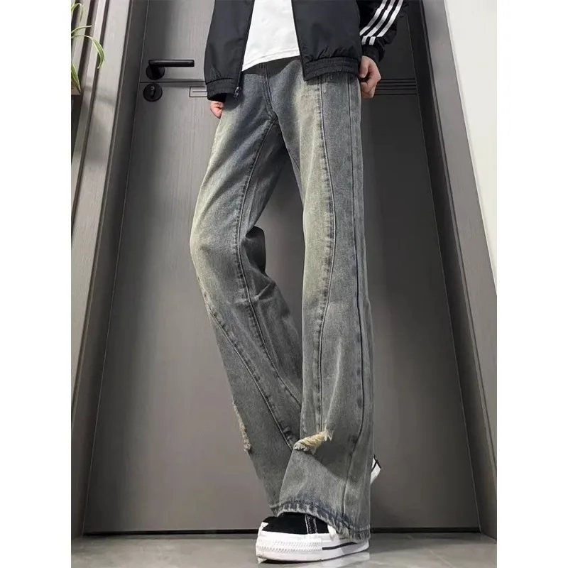 Man Pants Men's Jeans Vintage Flare Cut Design Hole Stretch Faded Blue Denim Skinny Trousers Long
Man Pants Men's Jeans Vintage Flare Cut Design Hole Stretch Faded Blue Denim Skinny Trousers Long