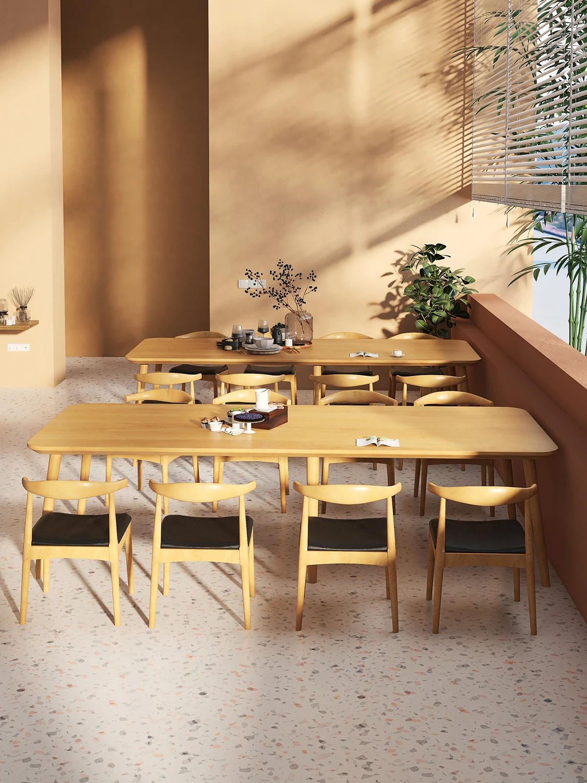 Modern pure solid wood large dining table, commercial 10-person rectangular desk reading table and chairs 1067 
Modern pure solid wood large dining table, commercial 10-person rectangular desk reading table and chairs 1067