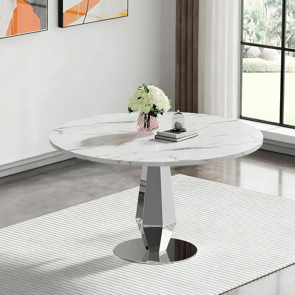 47 Circular Dining Table with 1.18 Thick Marble Top and Durable Stainless Steel Base for Dining & Living Rooms, Easy to Clean
47 Circular Dining Table with 1.18 Thick Marble Top and Durable Stainless Steel Base for Dining & Living Rooms, Easy to Clean