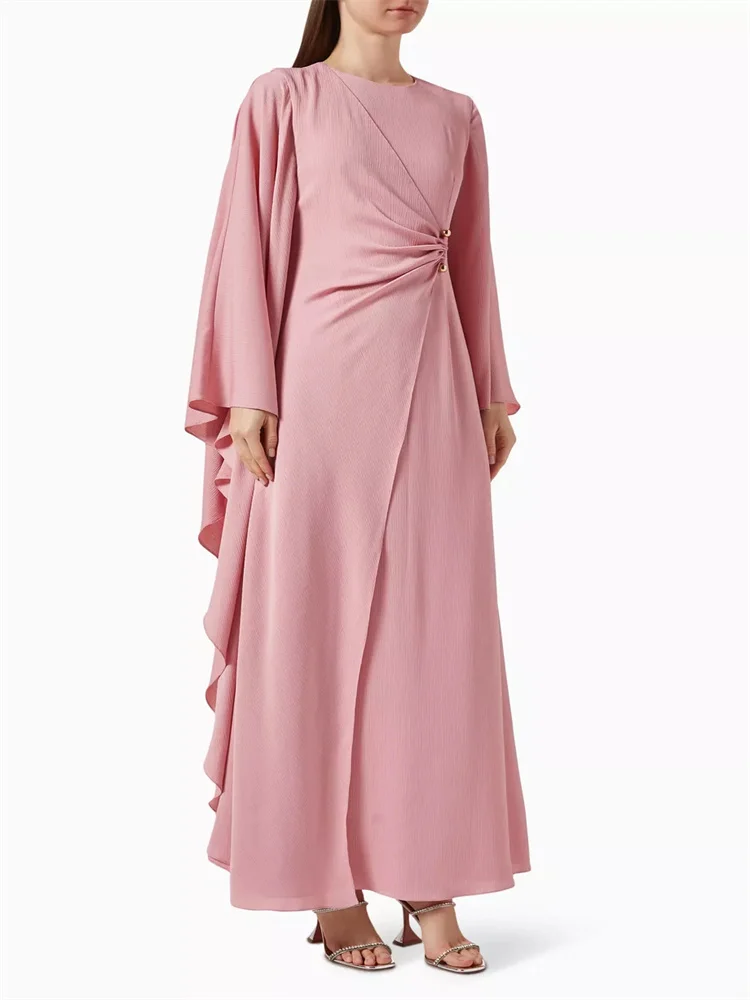 Hot Selling Round Neckline Long Sleeves Straight Chiffon Evening Dress Back Zipper Floor Length With Ruffle Gown For Women 2024
Hot Selling Round Neckline Long Sleeves Straight Chiffon Evening Dress Back Zipper Floor Length With Ruffle Gown For Women 2024