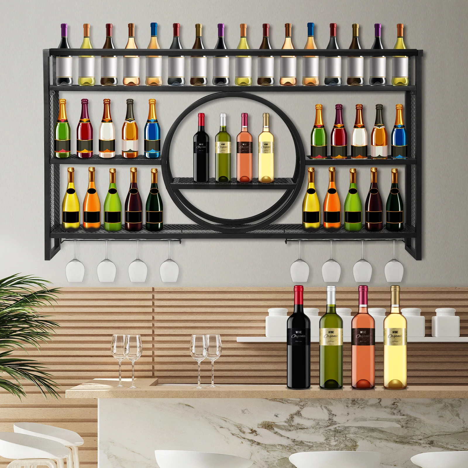 Bar Liquor Bottle Display Shelf Wall-Mounted Floating Wall Wine Bracket Large Capacity for Bar Decoration
Bar Liquor Bottle Display Shelf Wall-Mounted Floating Wall Wine Bracket Large Capacity for Bar Decoration