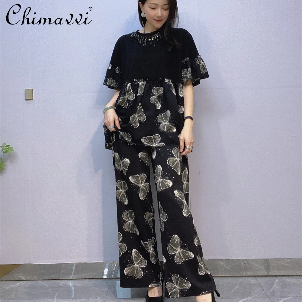 Sweet Butterfly Chiffon Short-sleeved Pant Sets Women's Summer New Fashion Loose Fashion T-shirt Wide-leg Pants Two-piece Set
Sweet Butterfly Chiffon Short-sleeved Pant Sets Women's Summer New Fashion Loose Fashion T-shirt Wide-leg Pants Two-piece Set