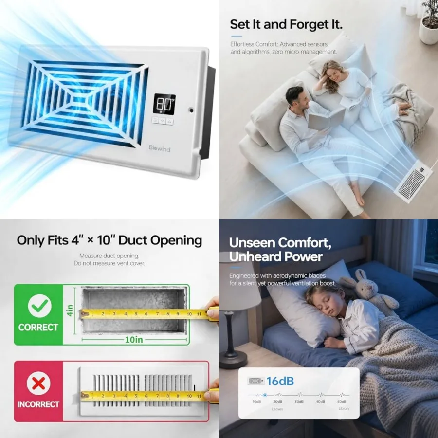 Quiet Register Booster Fan Fits Register Holes, 10-Speed Smart Heating Cooling AC Vent Fan with Remote Control and Thermostat C
Quiet Register Booster Fan Fits Register Holes, 10-Speed Smart Heating Cooling AC Vent Fan with Remote Control and Thermostat C