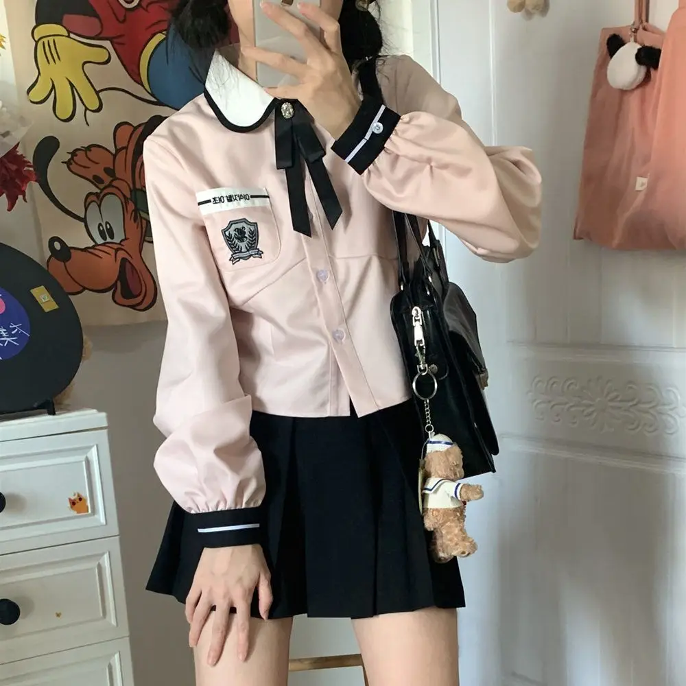 Uniform JK Korean Top Skirt Tie Pink Long-sleeved Doll Collar Short Skirt Summer Sailor Suit Kawaii Student Sweet
Uniform JK Korean Top Skirt Tie Pink Long-sleeved Doll Collar Short Skirt Summer Sailor Suit Kawaii Student Sweet
