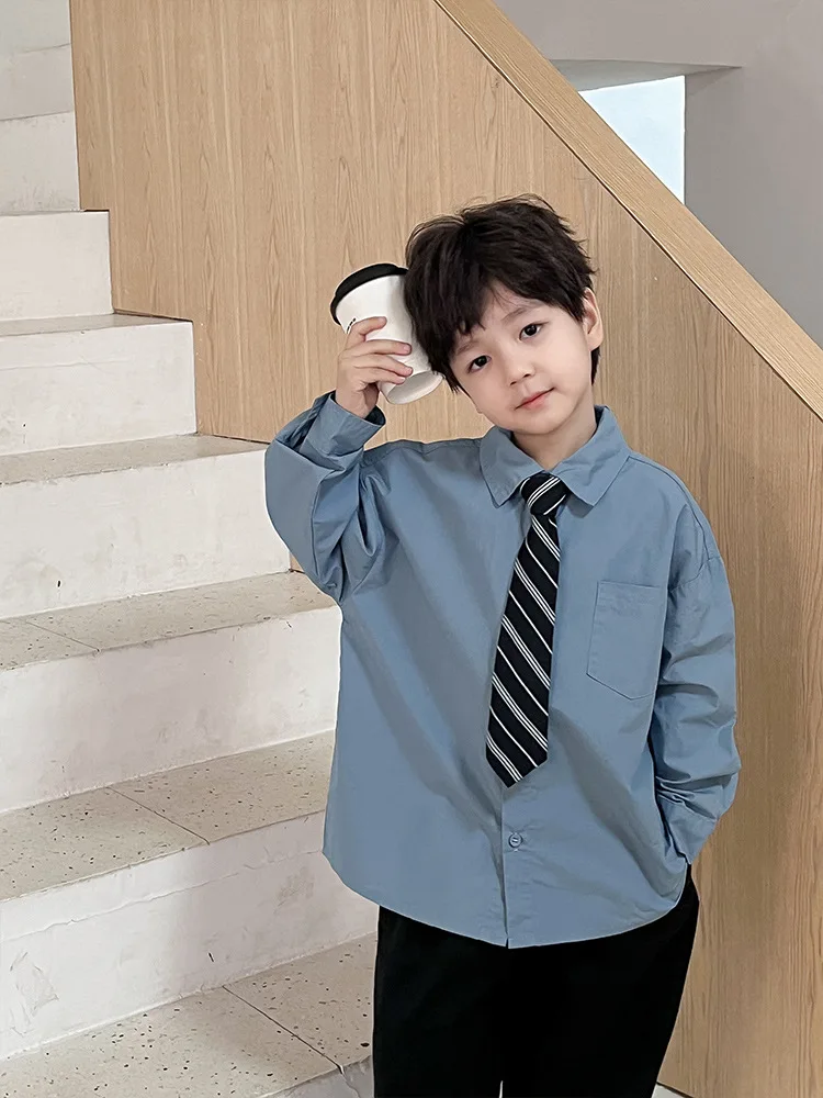 Boys' Shirt 2024 Spring New Product Fashionable Baby Shirt Loose Style Academy Tie Flip Collar Casual Shirt Blue
Boys' Shirt 2024 Spring New Product Fashionable Baby Shirt Loose Style Academy Tie Flip Collar Casual Shirt Blue