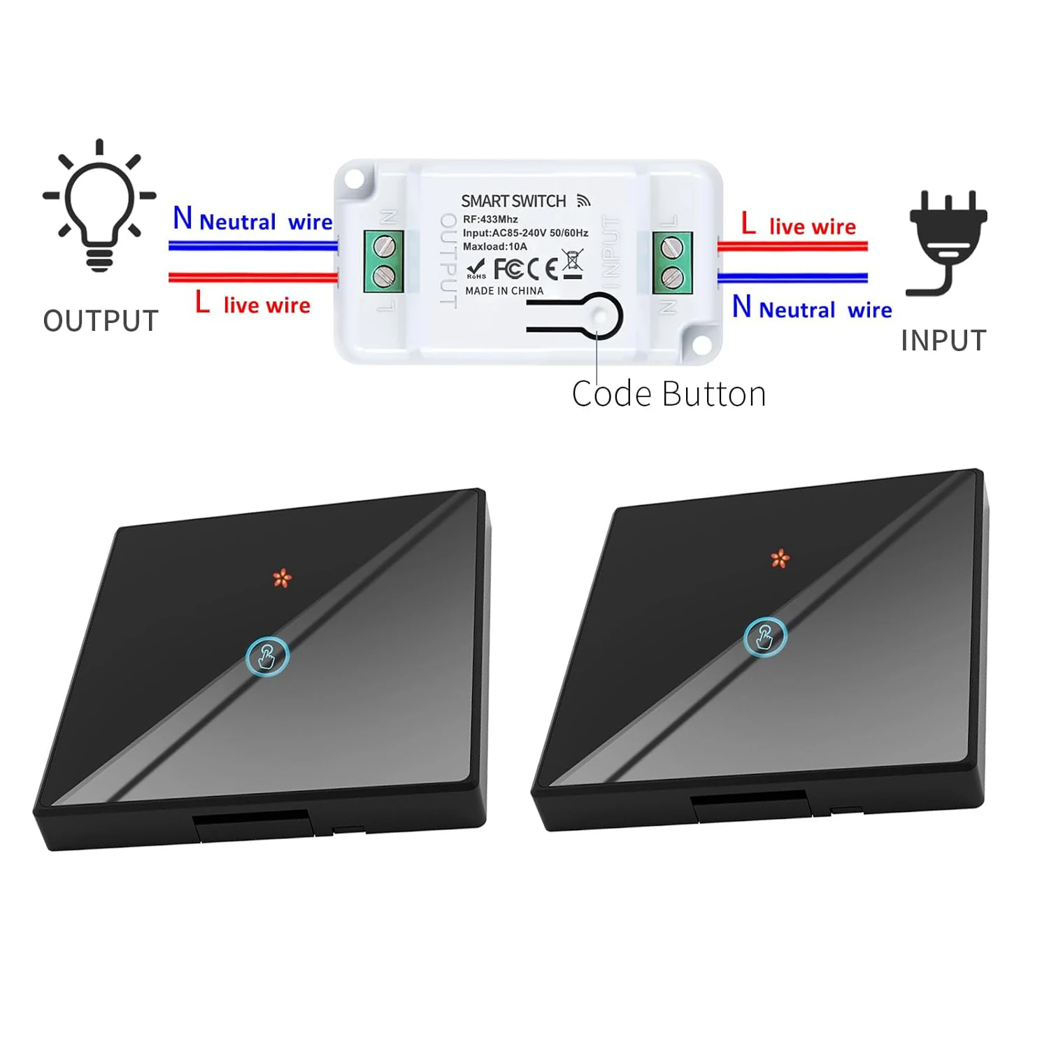 Wireless Switch Set, RF433 Light Switch, 230V Transmitter Safety Switch and Receiver Controller 10A, Wireless Switch, Wall Light
Wireless Switch Set, RF433 Light Switch, 230V Transmitter Safety Switch and Receiver Controller 10A, Wireless Switch, Wall Light
