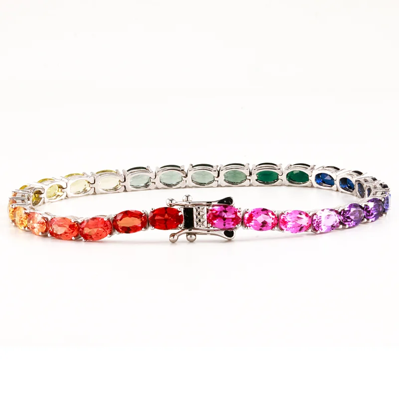 New S925 Silver Cultivation Pink Blue Treasure Gradient Rainbow 4 * 6mm Tennis Pure Silver Bracelet with Light Luxury Design
New S925 Silver Cultivation Pink Blue Treasure Gradient Rainbow 4 * 6mm Tennis Pure Silver Bracelet with Light Luxury Design