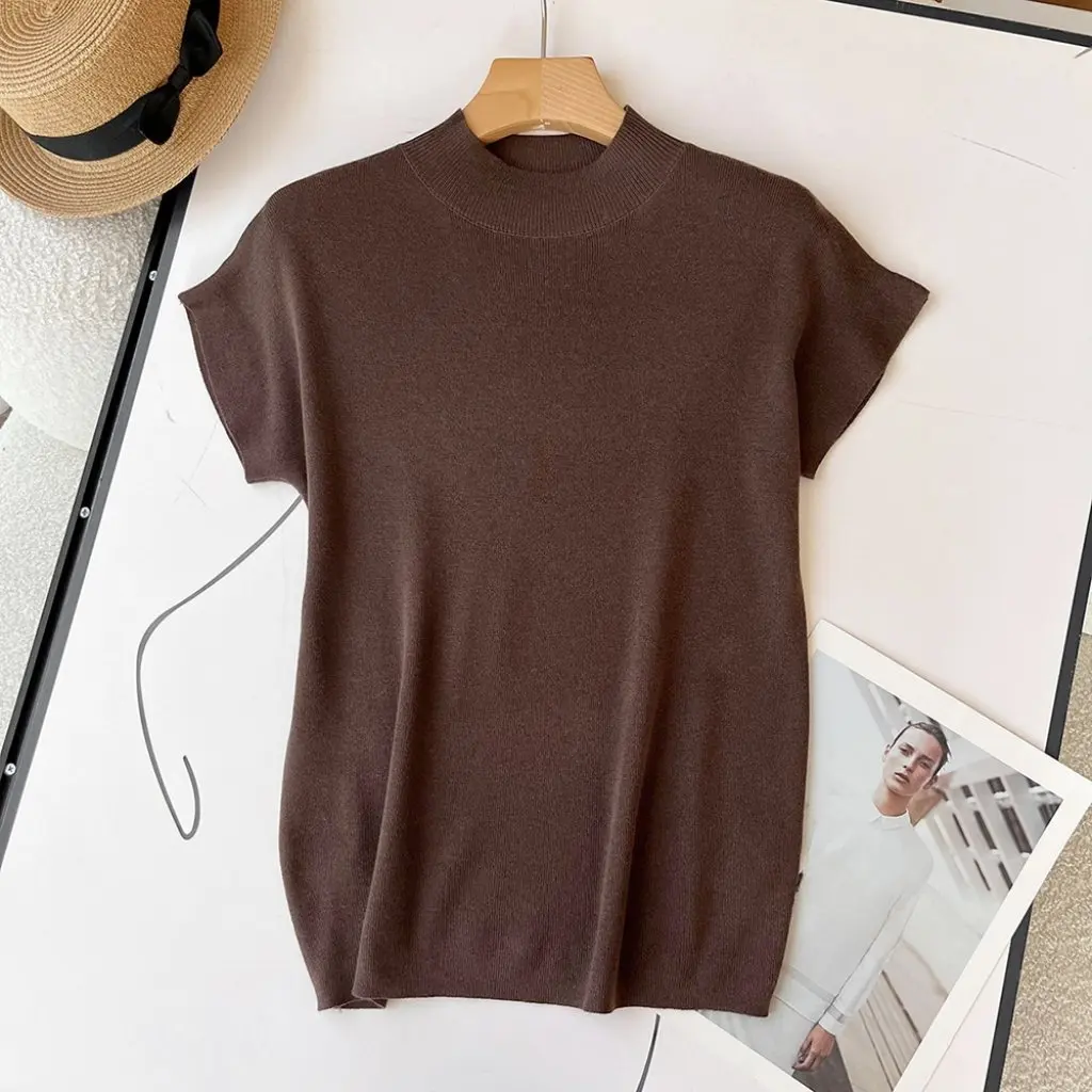 Korean Women's Knitted Pullover Short Sleeve Solid Color High Collar Top Early Autumn Fashion Wholesale Clothing
Korean Women's Knitted Pullover Short Sleeve Solid Color High Collar Top Early Autumn Fashion Wholesale Clothing