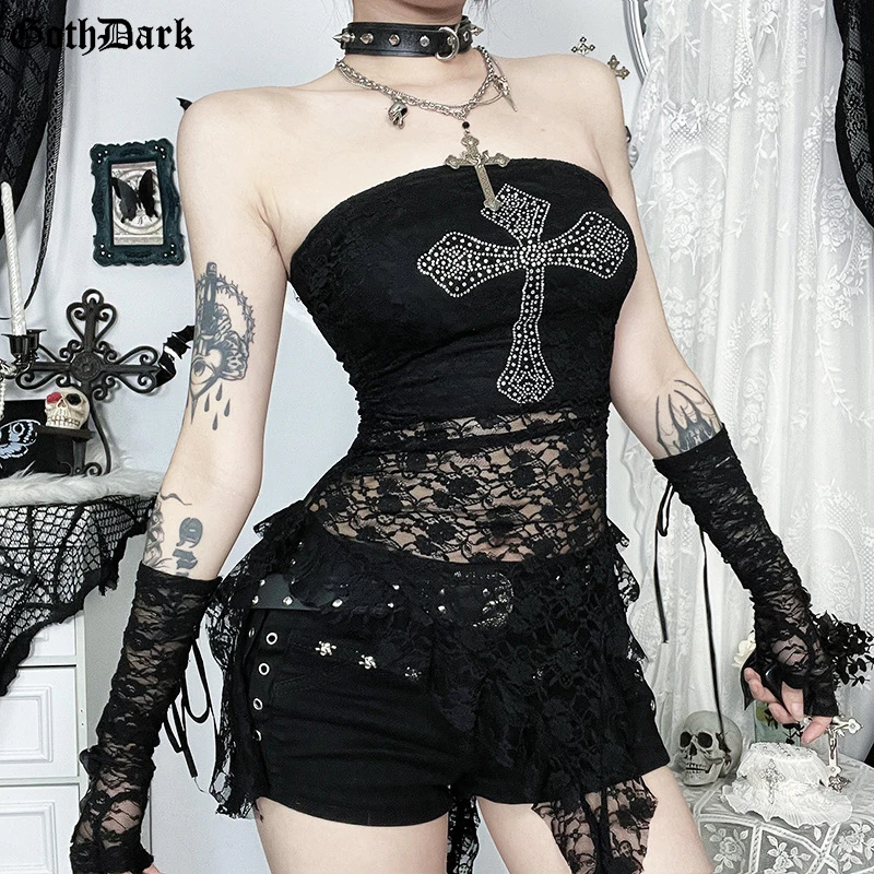 Goth Dark Cyber Y2K Fashion Cross Rhinestone Strapless Corset Tops Sexy Lace Patchwork Ruffles Tanks Top Women Mall Gothic Vests
Goth Dark Cyber Y2K Fashion Cross Rhinestone Strapless Corset Tops Sexy Lace Patchwork Ruffles Tanks Top Women Mall Gothic Vests
