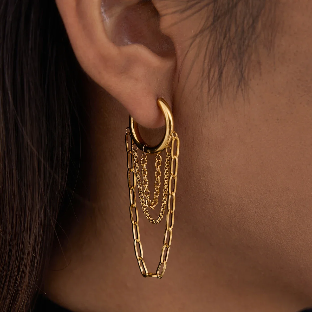 Classic Trendy 18K Gold Color Plated Chain Tassel Earrings Hypoallergenic Waterproof Stainless Steel Women Jewelry Party
Classic Trendy 18K Gold Color Plated Chain Tassel Earrings Hypoallergenic Waterproof Stainless Steel Women Jewelry Party