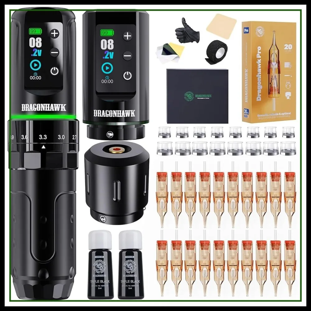 Cordless Tattoo Kit with 7 Strokes Length, 2 Batteries 2000mAh, RCA Jack, Pro Needles for Beginners
Cordless Tattoo Kit with 7 Strokes Length, 2 Batteries 2000mAh, RCA Jack, Pro Needles for Beginners