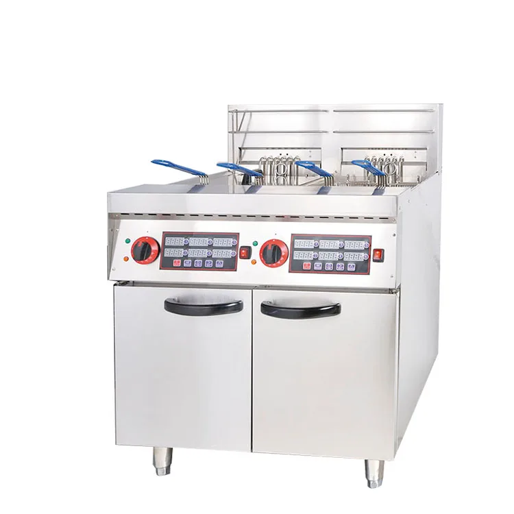 Commercial Vertical Double Cylinder 4 Basket Timer Electric Deep Fryer With Cabinet
Commercial Vertical Double Cylinder 4 Basket Timer Electric Deep Fryer With Cabinet