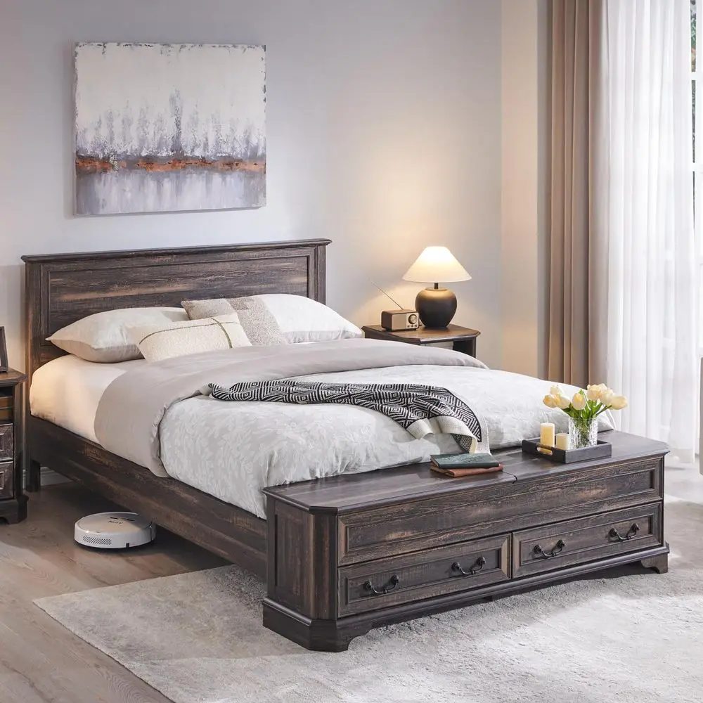 Farmhouse Queen Bed with Headboard and Storage Bench, Rustic Wood Platform Bed with 64 Storage Chest w 4 Large Drawer, Dark Rus
Farmhouse Queen Bed with Headboard and Storage Bench, Rustic Wood Platform Bed with 64 Storage Chest w 4 Large Drawer, Dark Rus