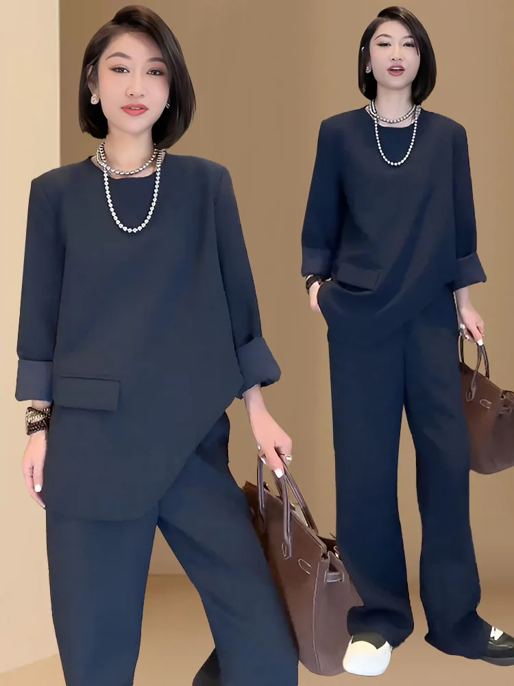 Elegant Black Asymmetric Suit Two-Piece Set Women's Fashion Spring Autumn Casual Style Long Sleeve Neck Open Cardigan
Elegant Black Asymmetric Suit Two-Piece Set Women's Fashion Spring Autumn Casual Style Long Sleeve Neck Open Cardigan