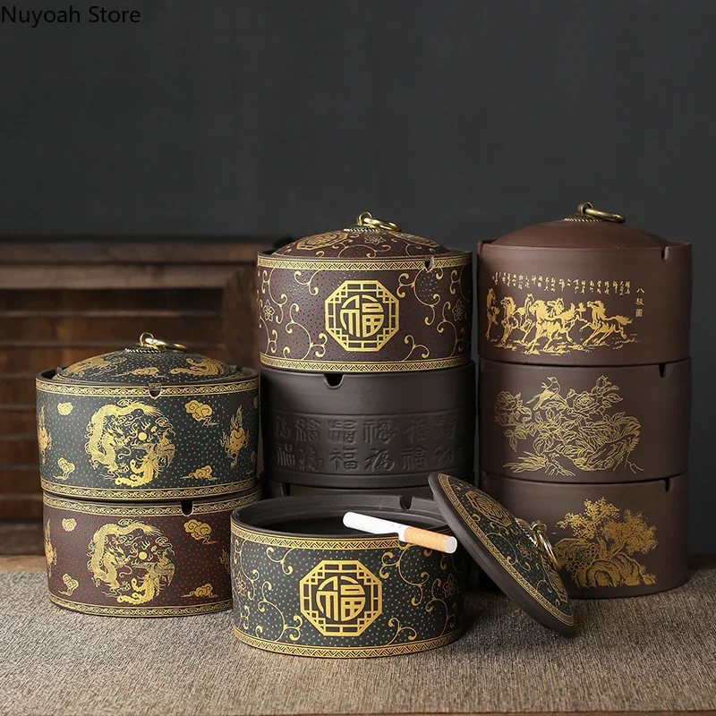 Purple Sand Ashtray with Lid Ceramic Creative Storage Box Decoration Home Living Room Anti-fly Ash Ashtray Home Decoration
Purple Sand Ashtray with Lid Ceramic Creative Storage Box Decoration Home Living Room Anti-fly Ash Ashtray Home Decoration