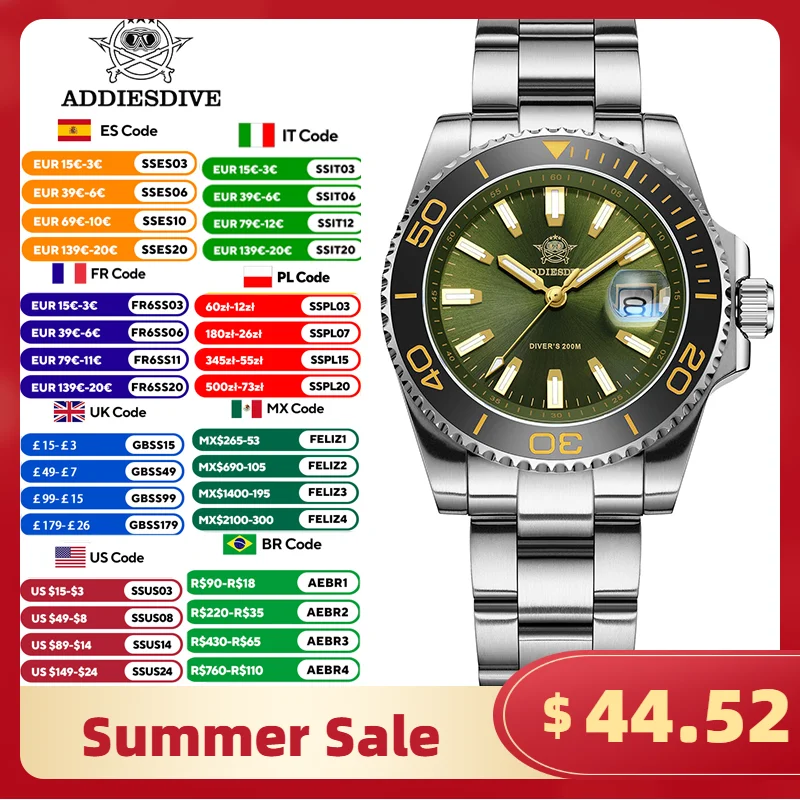 ADDIESDIVE New Men Watch Diving 41mm Top Brand Quartz Wristwatch 200m Waterproof Super Luminous Luxury Ceramic Bezel AR Coated
ADDIESDIVE New Men Watch Diving 41mm Top Brand Quartz Wristwatch 200m Waterproof Super Luminous Luxury Ceramic Bezel AR Coated