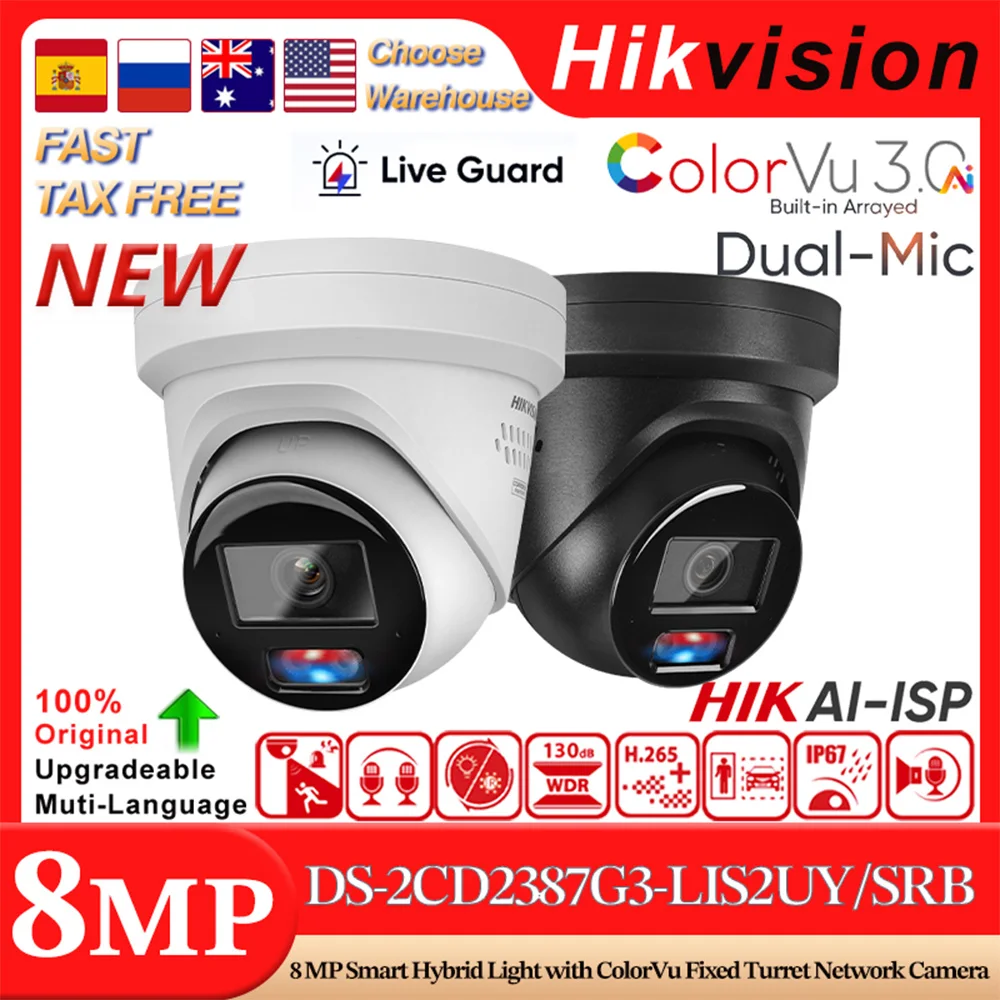 Hikvision IP Camera DS-2CD2387G3-LIS2UY/SRB 8MP Smart Hybrid Light ColorVu Fixed Turret Network Camera Face Capture 2-Way Audio
Hikvision IP Camera DS-2CD2387G3-LIS2UY/SRB 8MP Smart Hybrid Light ColorVu Fixed Turret Network Camera Face Capture 2-Way Audio