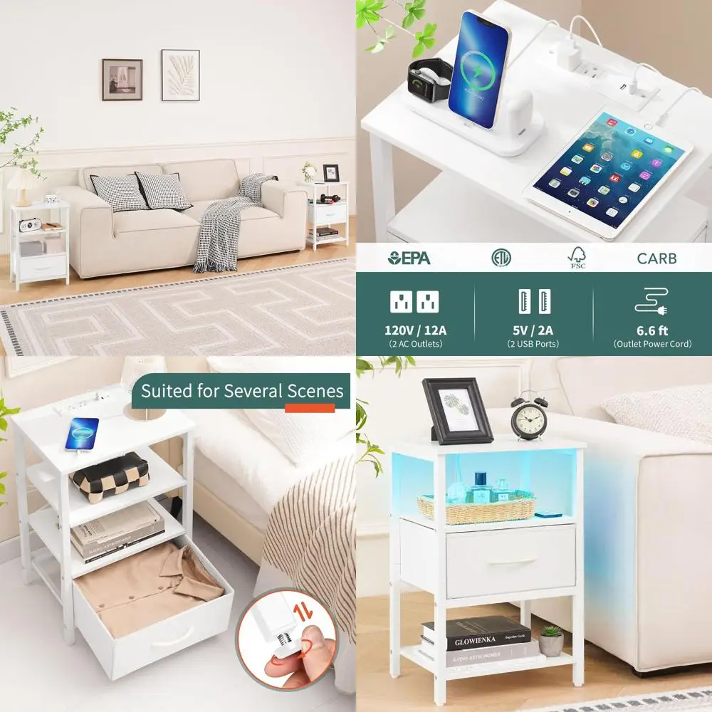 LED-Illuminated Charging Nightstand with Fabric Drawer, 3-Tier Storage Side Table for Bedroom and Living Room
LED-Illuminated Charging Nightstand with Fabric Drawer, 3-Tier Storage Side Table for Bedroom and Living Room