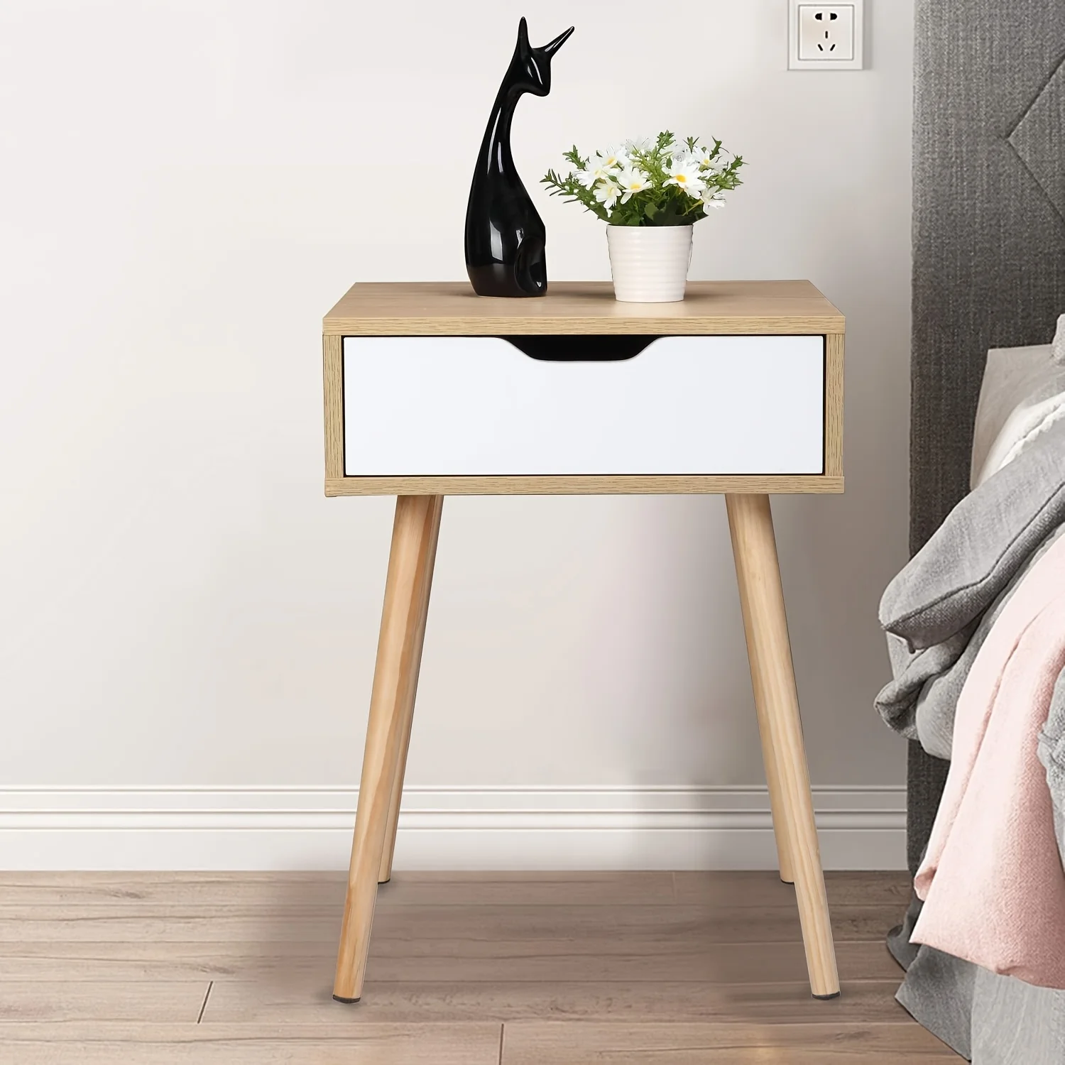 Simple White & Nature Wood Nightstand End Side Table With Drawer & Solid Wood Legs For Living Room, Bedroom
Simple White & Nature Wood Nightstand End Side Table With Drawer & Solid Wood Legs For Living Room, Bedroom