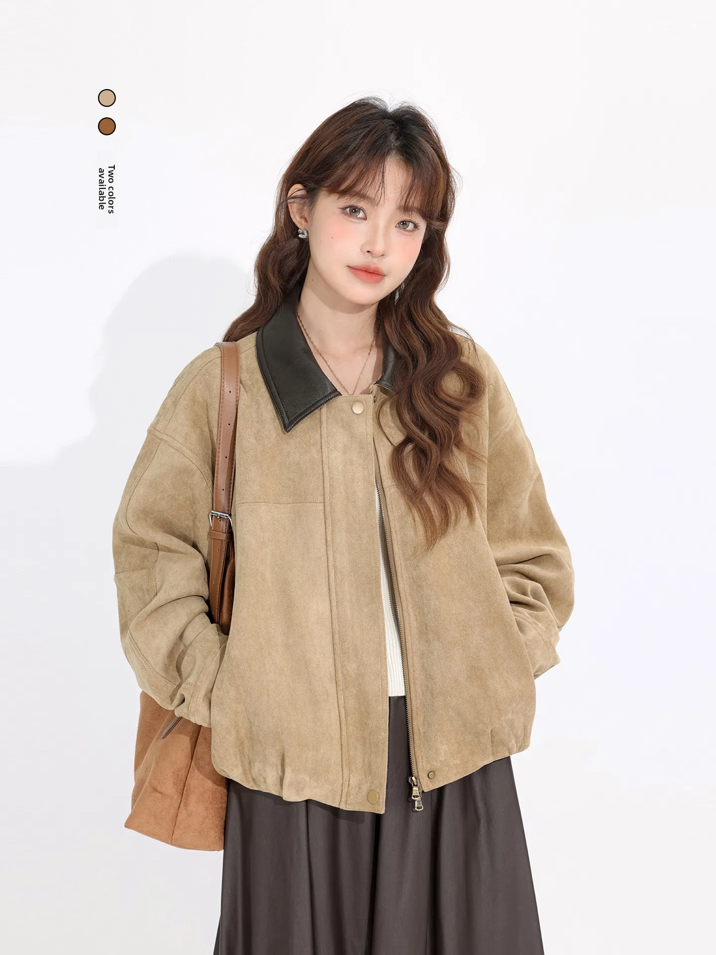 Retro Sle Suede ort Jaet Women's Fake Two-Piece Leather Collar Patchwork Early Autumn High-End Feelings ortened Coat
Retro Sle Suede ort Jaet Women's Fake Two-Piece Leather Collar Patchwork Early Autumn High-End Feelings ortened Coat