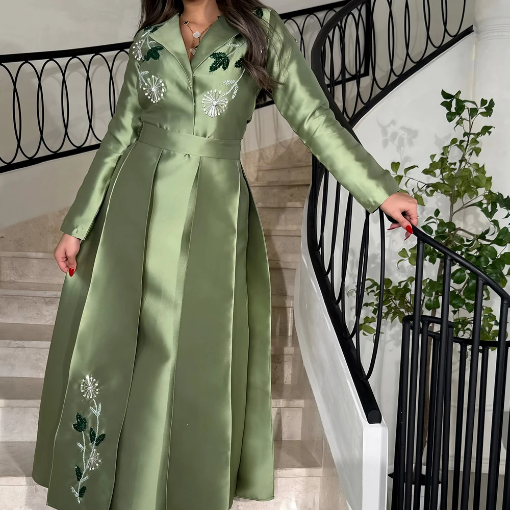 Customized Formal Embroidery Satin Green Off the Shoulder Evening Dress Fashion V-Neck A-Line Long Sleeves Vestidos De
Customized Formal Embroidery Satin Green Off the Shoulder Evening Dress Fashion V-Neck A-Line Long Sleeves Vestidos De
