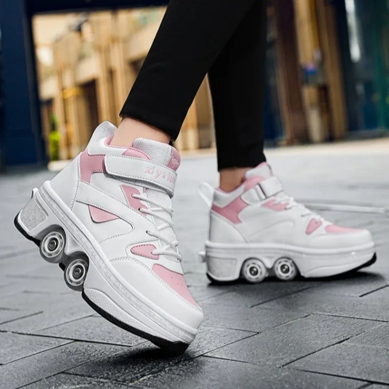 Women's high top four wheel roller skates unisex fashionable automatic pop up wheeled sports shoes casual dual purpose skates
Women's high top four wheel roller skates unisex fashionable automatic pop up wheeled sports shoes casual dual purpose skates