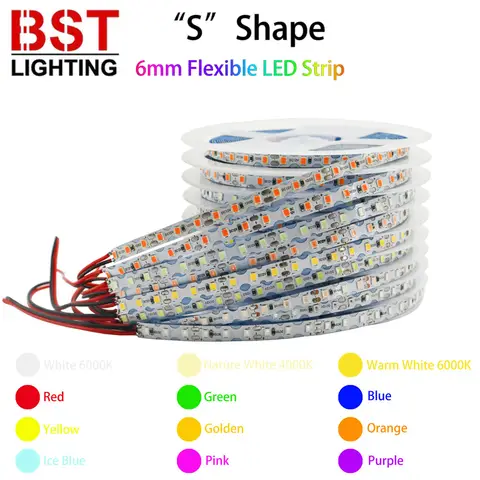 DC12V S Shape LED Strip 6mm Width Bendable 2835SMD 120LED/m Flexible Foldable Light Tape DIY Neon Sign Letter 12Colors 1m-20m