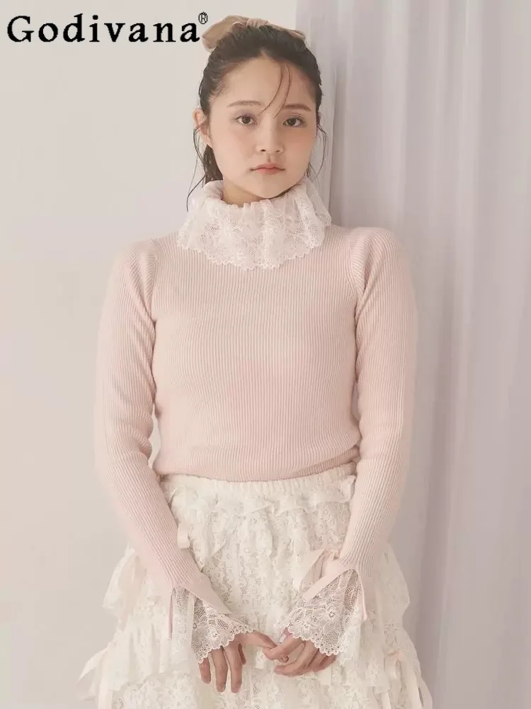 Весенне-осенний свитер, женский японский милый базовый повседневный свитер, кружевной свитер с высоким воротом для девочек, облегающий элегантный вязаный топ, пуловер
Весенне-осенний свитер, женский японский милый базовый повседневный свитер, кружевной свитер с высоким воротом для девочек, облегающий элегантный вязаный топ, пуловер