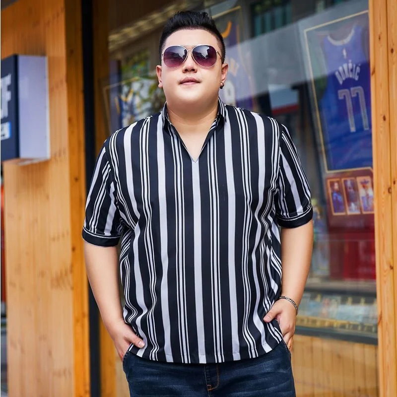 T Shirt Fathers Black Striped Fat Men's Plus Size Silk Cool Short Sleeve T-shirt Man Quick Dried Extra Large Polo Neck Top Korea
T Shirt Fathers Black Striped Fat Men's Plus Size Silk Cool Short Sleeve T-shirt Man Quick Dried Extra Large Polo Neck Top Korea