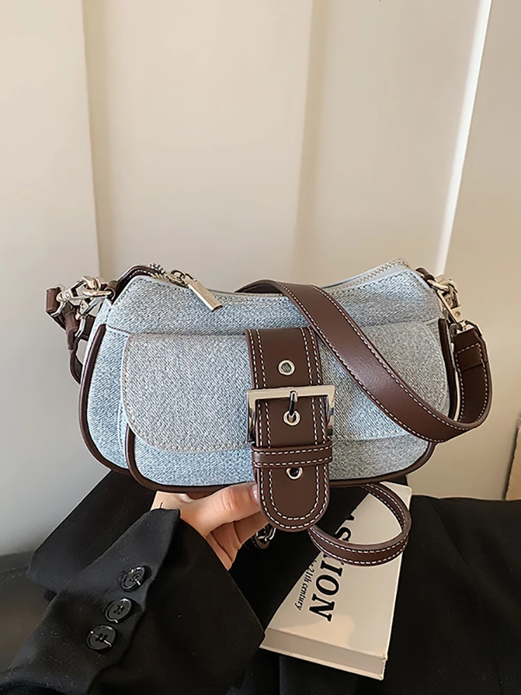 Retro Denim Shoulder Bag for Women 2026 New Belt Buckle Crossbody Underarm Bags Patchwork Commuting Shoulder Pack
Retro Denim Shoulder Bag for Women 2026 New Belt Buckle Crossbody Underarm Bags Patchwork Commuting Shoulder Pack