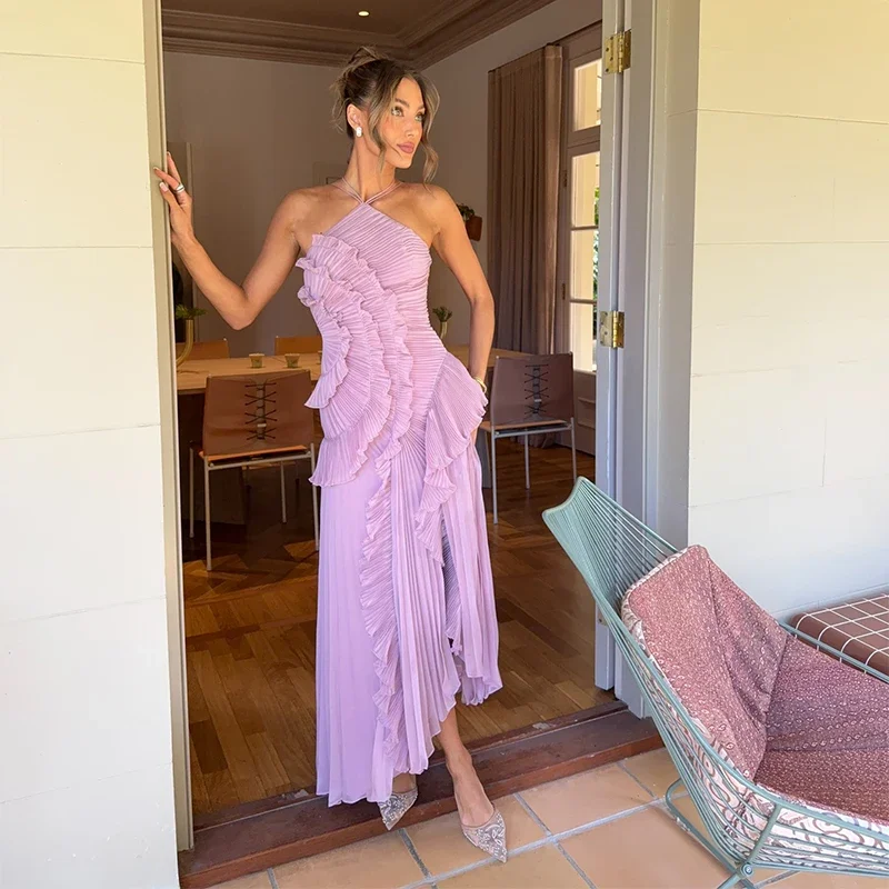 2026 New Women Halter Maxi Dress Chic Elegant Lotus Edge Backless Lace Up Slim Fit Sleeveless Party Vacation Evening Gown
2026 New Women Halter Maxi Dress Chic Elegant Lotus Edge Backless Lace Up Slim Fit Sleeveless Party Vacation Evening Gown