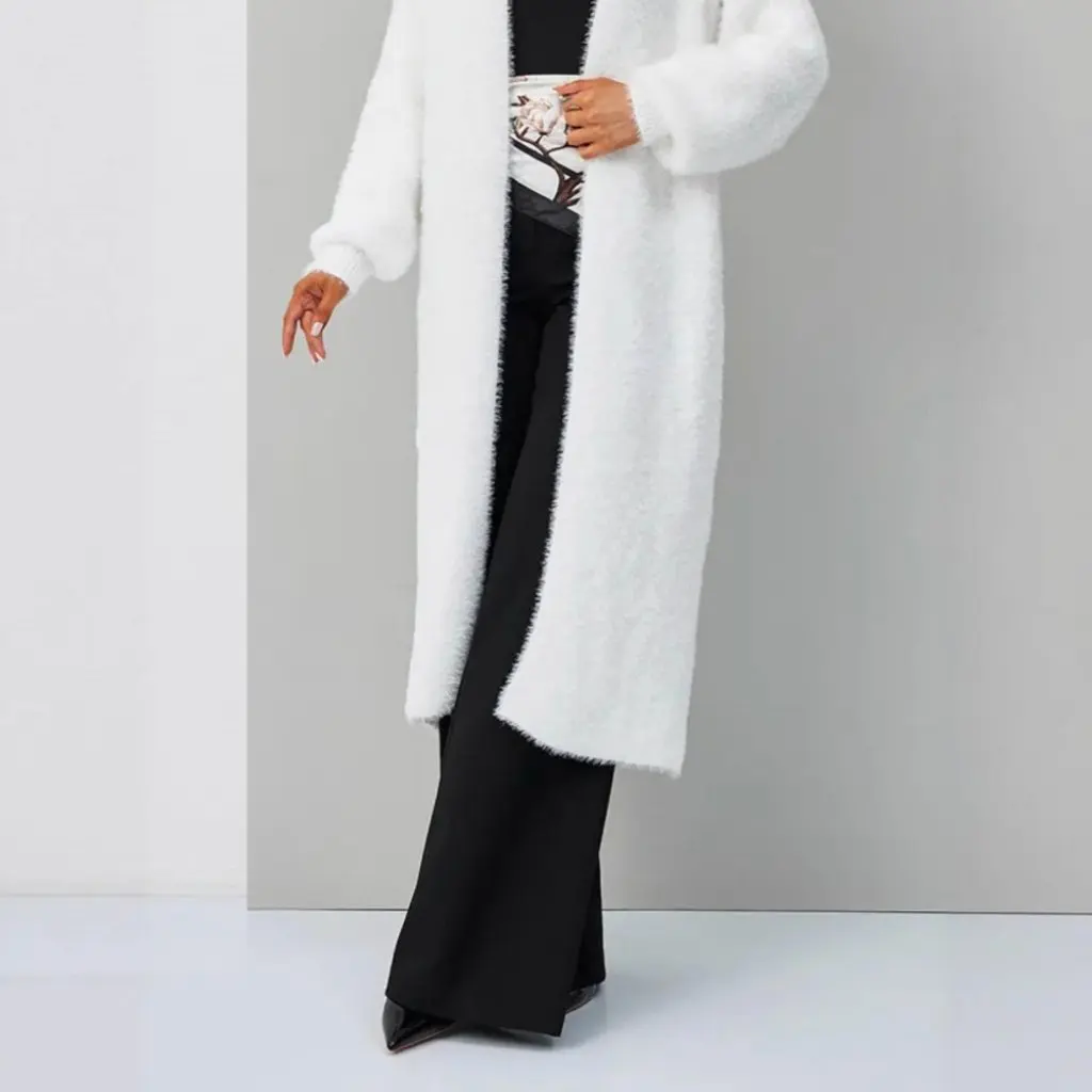 Women's Loose White Knitted Cardigan Coat Faux Mink Velvet Autumn Winter Long Fluffy Open Front Sweater Outerwear 
Women's Loose White Knitted Cardigan Coat Faux Mink Velvet Autumn Winter Long Fluffy Open Front Sweater Outerwear