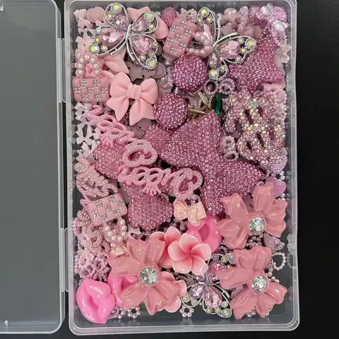 One Set Bundle Pink Sliver Diamond Large Bow Star Resin Butterfly Mix Mini Charm Junk Phone Case Ipadcase Decoration Diy Crafts