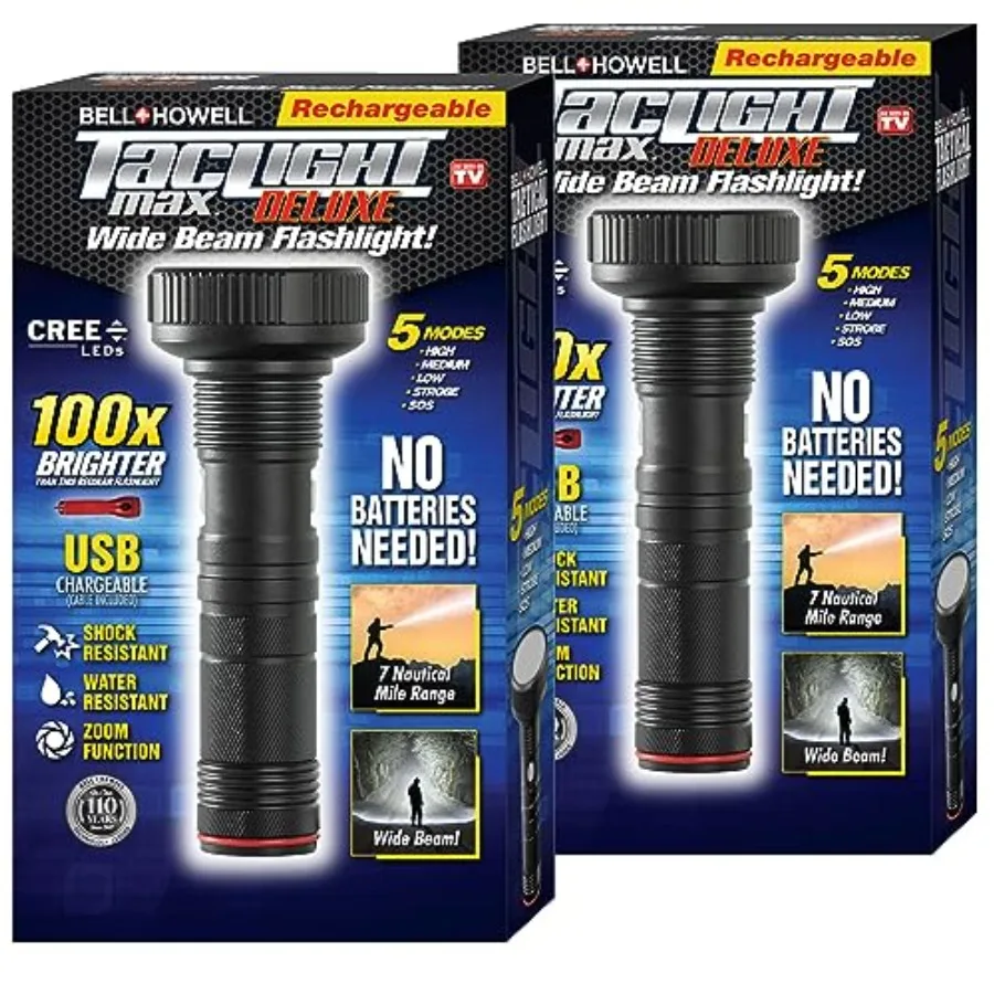 Taclight Max Deluxe Ultra High-Powered Handheld Flashlight1 000 Lumens-7 000K Cree LED 5 Modes Rechargeable Shatter Resistant C
Taclight Max Deluxe Ultra High-Powered Handheld Flashlight1 000 Lumens-7 000K Cree LED 5 Modes Rechargeable Shatter Resistant C