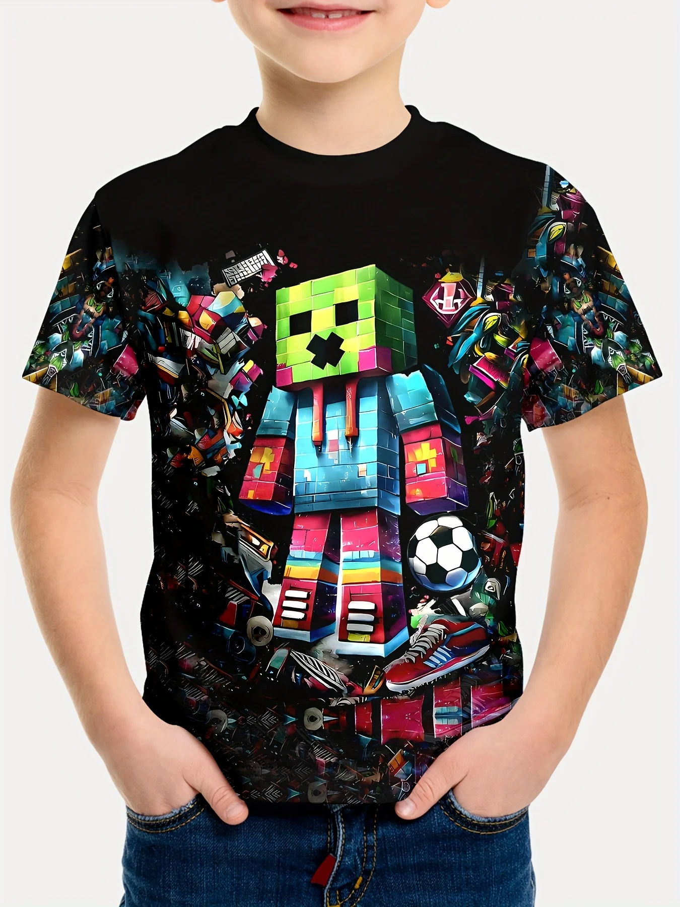 New Kids' 3D Digital Print T-Shirt, Mosaic Soccer Block Man #7, Crew Neck Short-Sleeve, Soft Comfortable, Perfect for Daily Wear
New Kids' 3D Digital Print T-Shirt, Mosaic Soccer Block Man #7, Crew Neck Short-Sleeve, Soft Comfortable, Perfect for Daily Wear