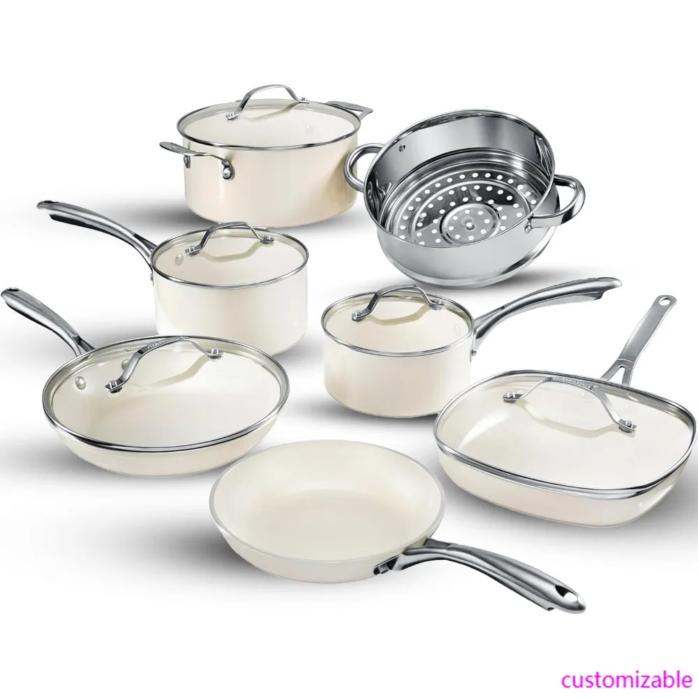 12-Piece Ceramic Cookware Set by Gotham Steel: Nonstick Pots and Pans with Steamer, PFOA-Free and Non-Toxic Cooking
12-Piece Ceramic Cookware Set by Gotham Steel: Nonstick Pots and Pans with Steamer, PFOA-Free and Non-Toxic Cooking